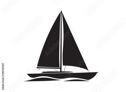 black silhouette sailing boat icon, perfect for nautical or marine-themed design project.