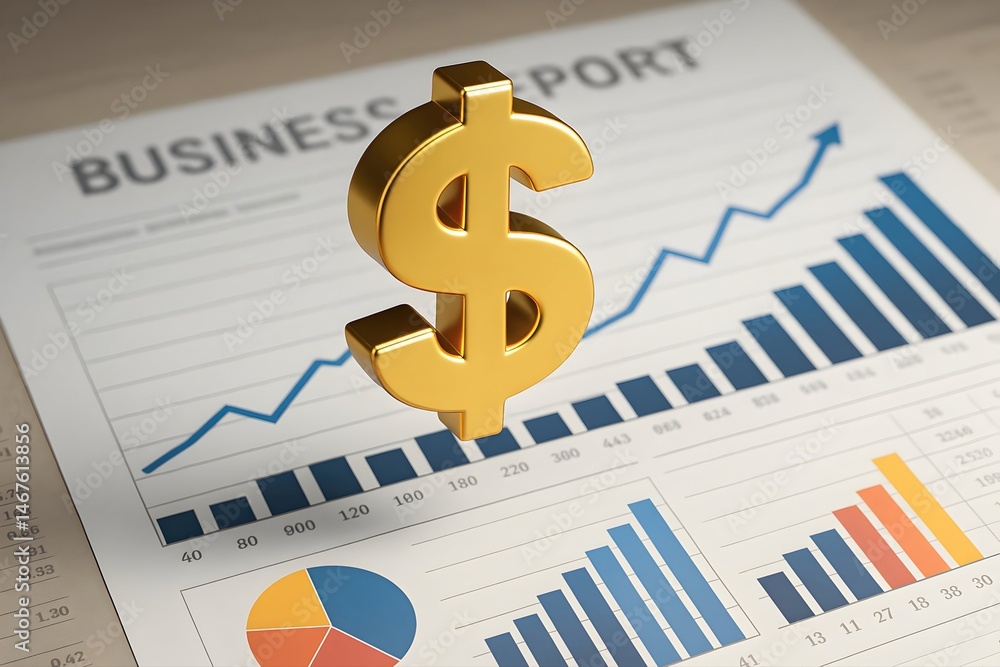 A striking business report showing financial growth with a 3D gold dollar sign