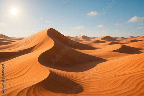 Obraz na płótnie A stunning view of vast, wind-sculpted sand dunes under a clear blue sky, showcasing the beauty of desert landscapes and the play of light and shadow on the golden sands. w salonie
