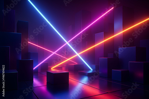 Obraz na płótnie A stunning visual of neon lights interplaying in a dark space, creating a futuristic atmosphere. Ideal for illustrating technology, nightlife, or creative projects. w salonie
