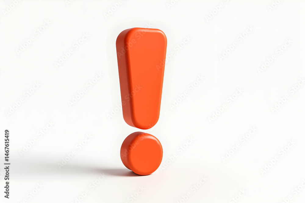A vibrant 3D orange exclamation mark, capturing attention and conveying urgency. Ideal for design projects, highlighting important messages, and enhancing visual communication.