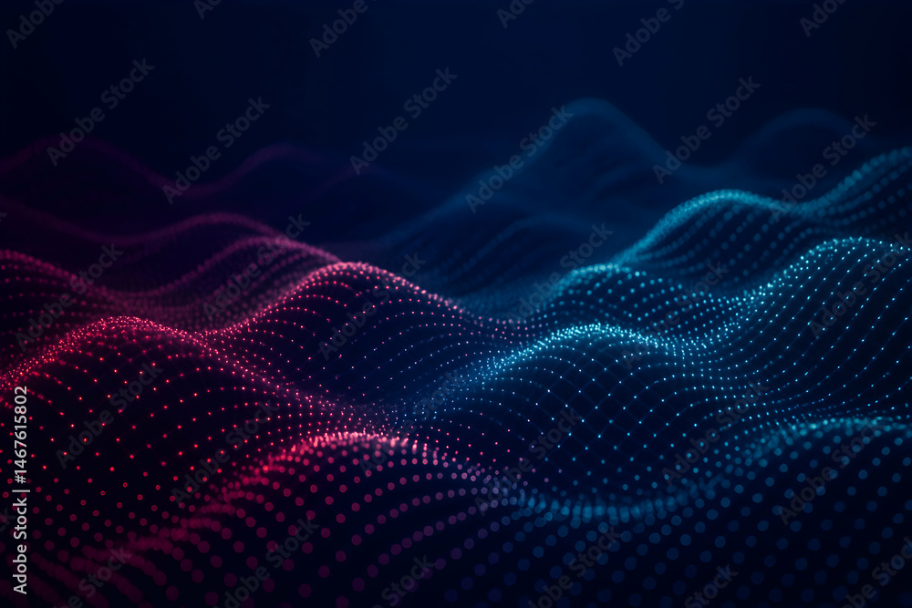 A vibrant and dynamic visual representation of waves created using abstract digital technology. The interplay of colors creates an immersive experience of movement and rhythm.