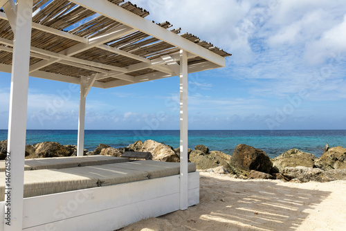 Balinese bed along the coast of Jan Thiel beach, Curaçao.