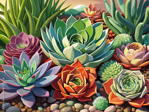 vector of Succulent plants in the garden, close-up photo.