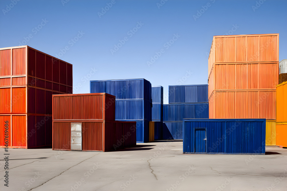 Fototapeta premium Geometric harmony of cargo containers under azure skies, a modern industrial scene