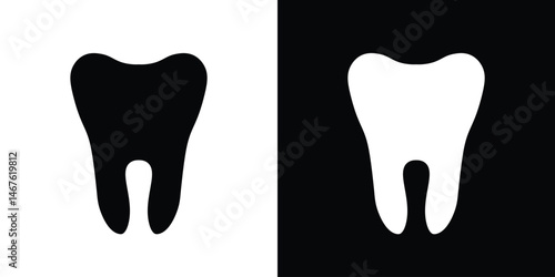 Simple stylized tooth graphic design in monochrome colors, ideal for dental health themes, oral hygiene promotions, and professional dentistry logos or related medical visuals.