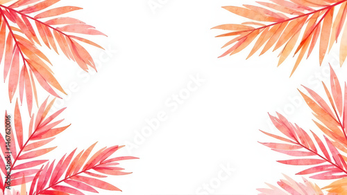 Pink palm leaves on white background with copy space, concept of summer designs, wallpaper patterns event decor. 