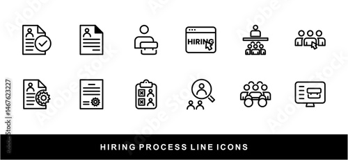 Hiring Process Line Icons. Recruitment, Job Application, Interview, Candidate Selection Vector Set