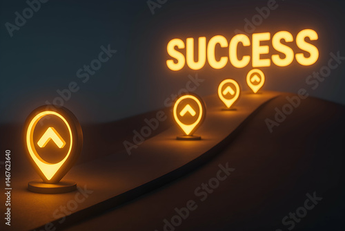 An illuminated path symbolizing the journey to success, featuring glowing markers that signify milestones and achievements. Perfect for motivational themes and business ventures.