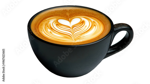 Latte art in dark mug