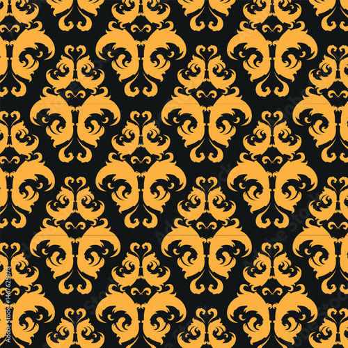 Seamless pattern with damask ornaments. Textured background.