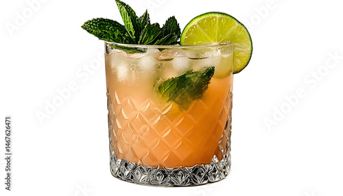 Peachy cocktail with lime and mint