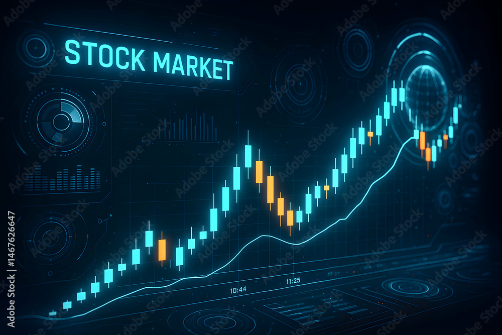 Dynamic stock market graph showcasing fluctuating prices and trends. Ideal for finance, investment, or economic themes. Explore the digital world of trading with modern visuals.