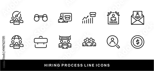 Hiring Process Line Icons. Recruitment, Job Application, Interview, Candidate Selection Vector Set