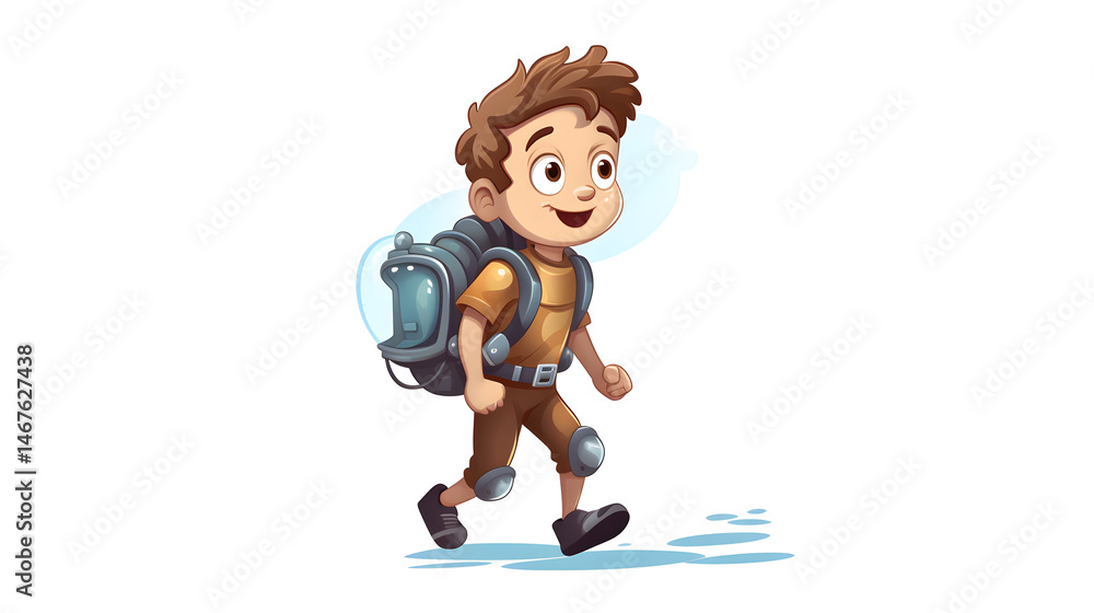 Professional Underwater Cartoon Vector Illustration of a Boy Walking in a Dive Suit Professional Underwater Cartoon Vector Illustration of a Boy Walking in a Dive Suit