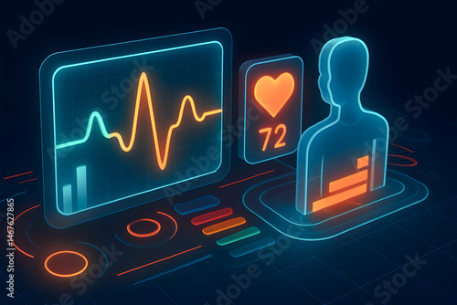 Obraz na płótnie Futuristic medical technology illustration showcasing virtual health monitoring w salonie