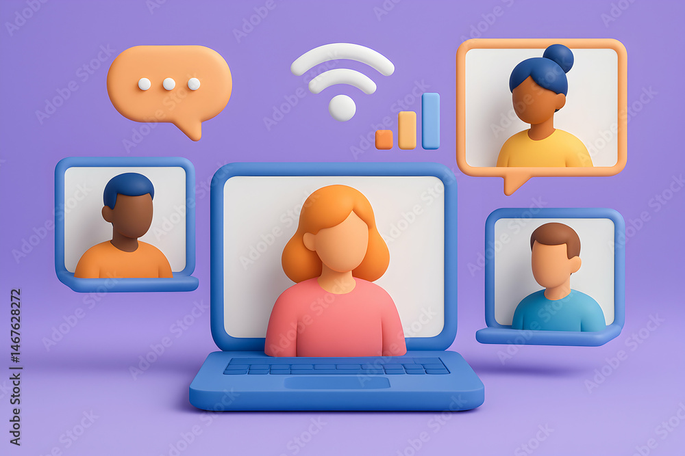 Innovative 3D illustration depicting virtual communication