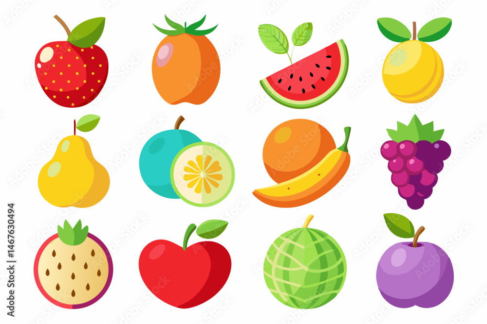 Obraz premium fruit icon set with white background