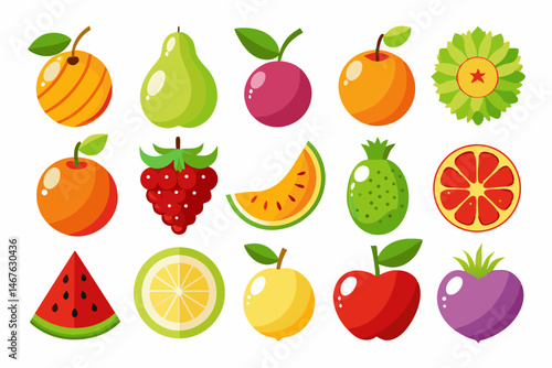 fruit icon set with white background
