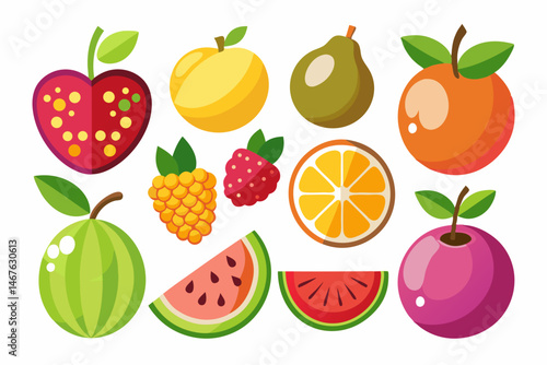 fruit icon set with white background