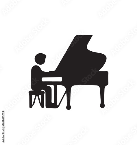  A collection of black silhouette music icons depicting various musicians playing different instruments such as guitar, drums, keyboard, trumpet, and saxophone.