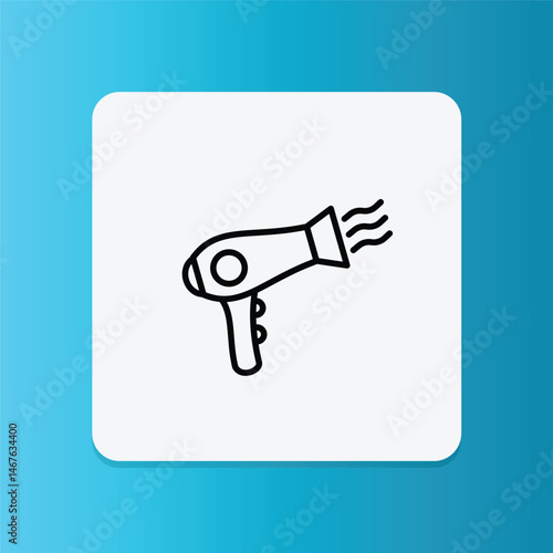 Thin line icon of a handheld hair dryer, symbolizing hair care and daily grooming routine.