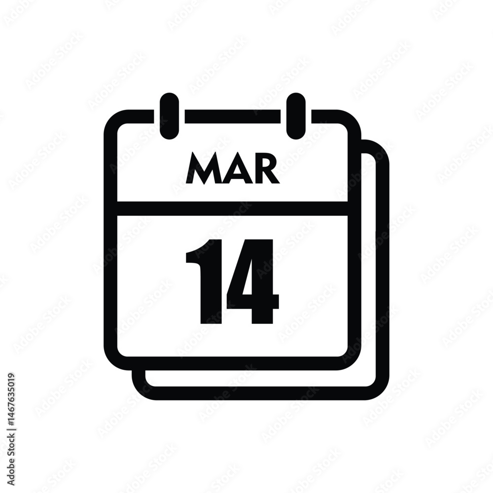 calender icon, 14 march icon with white background calender icon, 14 march icon with white background