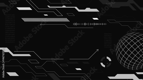 Futuristic Cyberpunk Tech Background. Black and White Digital technology banner