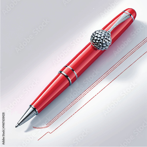A silver fountain pen and a red ballpoint pen rest on red paper, ready for office writing