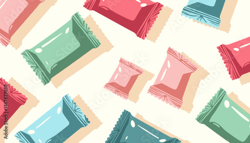 Empty Wrapper Pattern Illustration with Colorful Snacks  