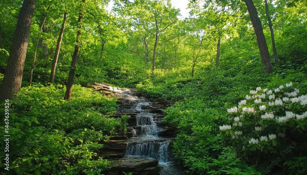 Fototapeta premium Lush forest waterfall cascading down rocks