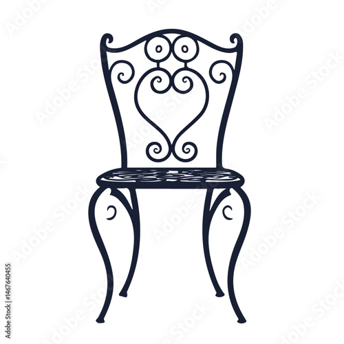 Flat vector Wrought Iron Chair, minimalist design, isolated on a white background.