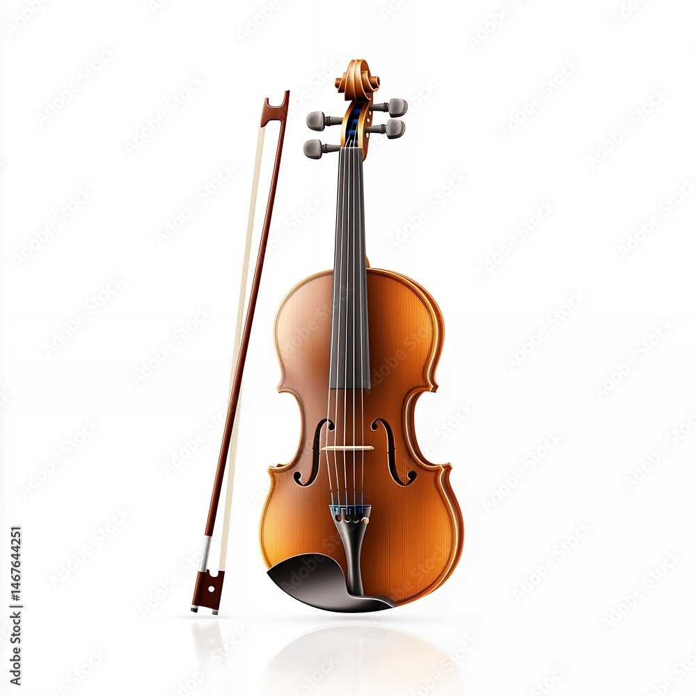 Fototapeta premium Classic Violin Musical Instrument Brown Wooden Bow Strings art song note sound white melody rhythm