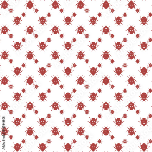 Vector Pattern Featuring Red Beetles and Skulls on a White Background