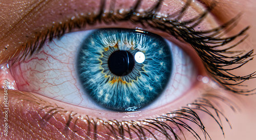 Striking close-up of a bright blue human eye.
