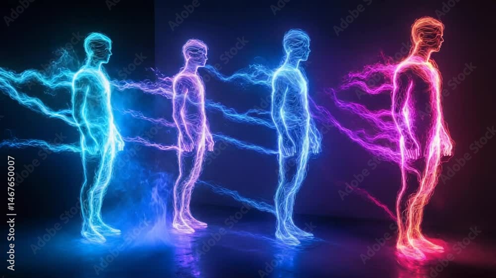 Energy Transformation: Human Forms Illuminated by Vibrant Plasma Energy Transformation: Human Forms Illuminated by Vibrant Plasma
