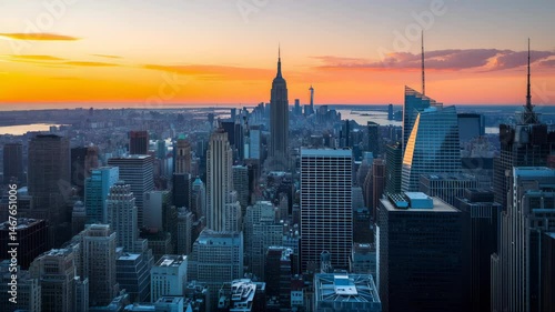 Dramatic Skyline View of Manhattan at Sunset, New York City