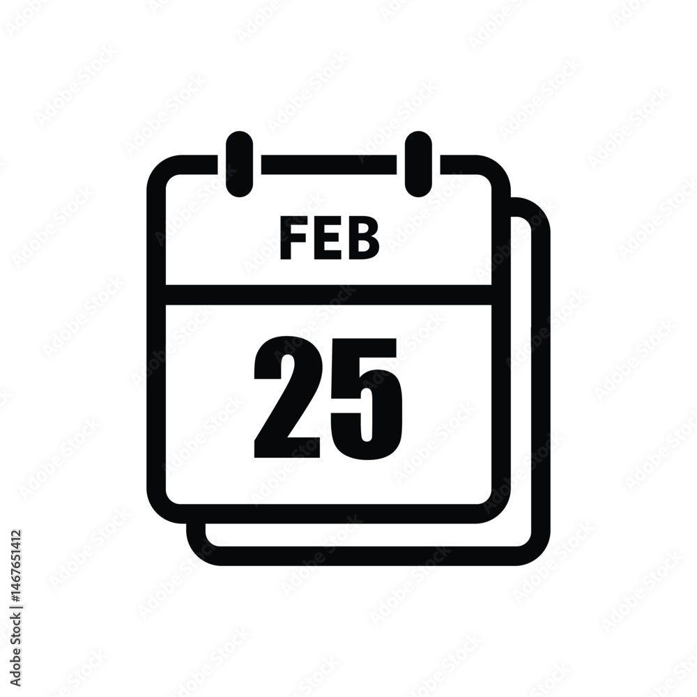 calender icon, 25 february icon with white background calender icon, 25 february icon with white background
