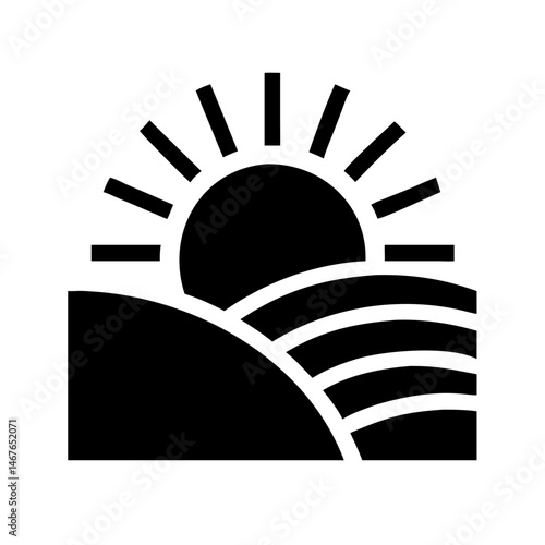 sunrise over fields silhouette on transparent background for web and graphic design