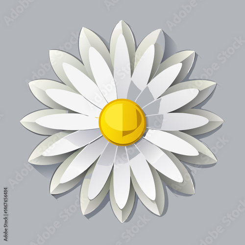 Stylized Papercraft Daisy Flower Illustration Grey Background.