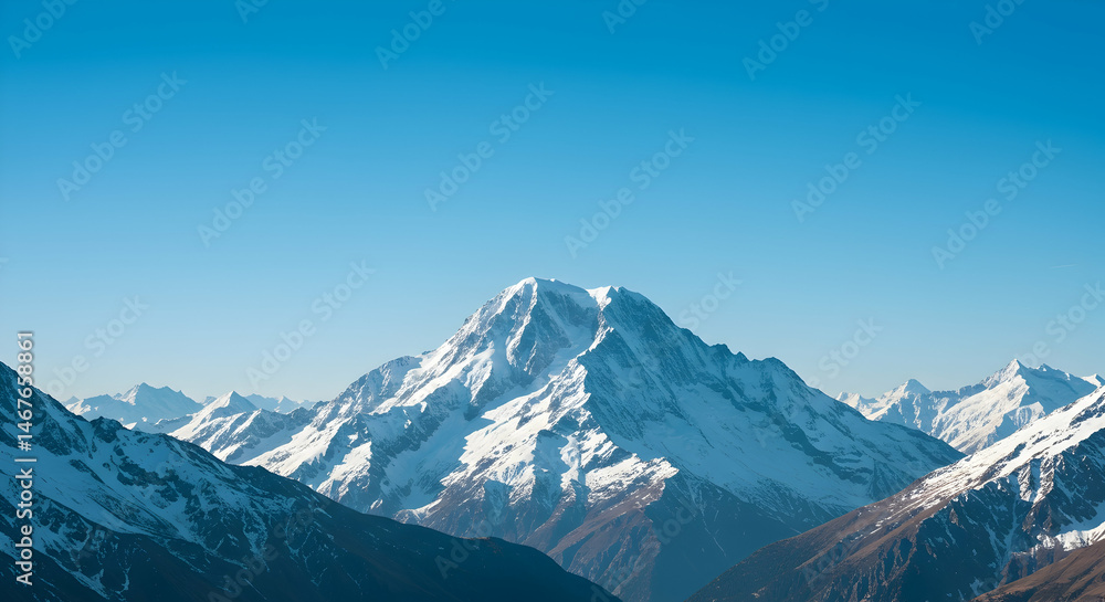 Obraz premium Majestic Snow-Capped Mountain Under Clear Blue Sky at Daylight