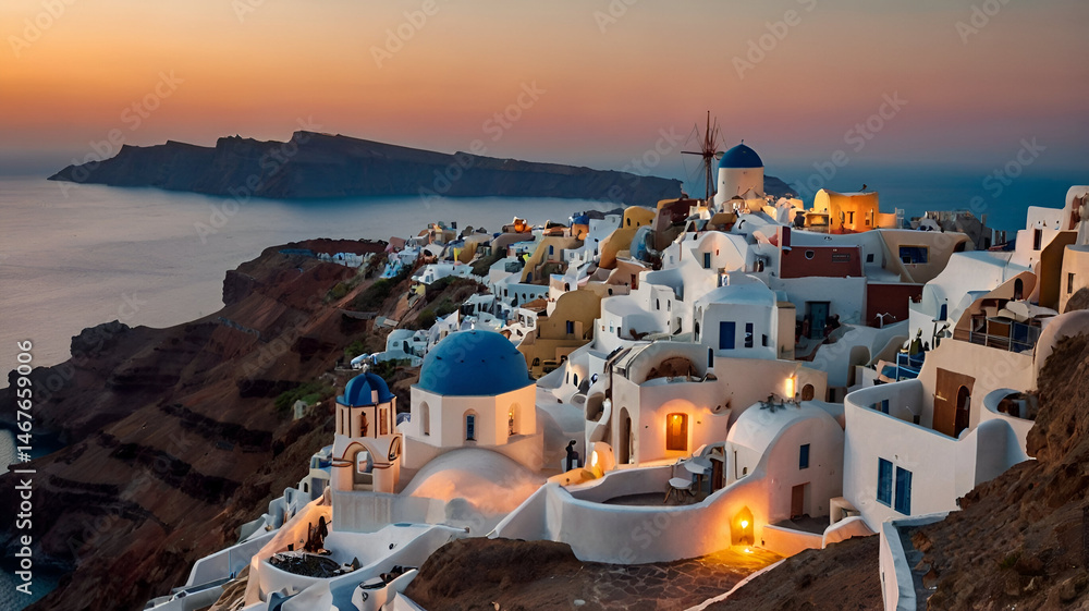 Fototapeta premium Greece, Oia at sunset in Santorini