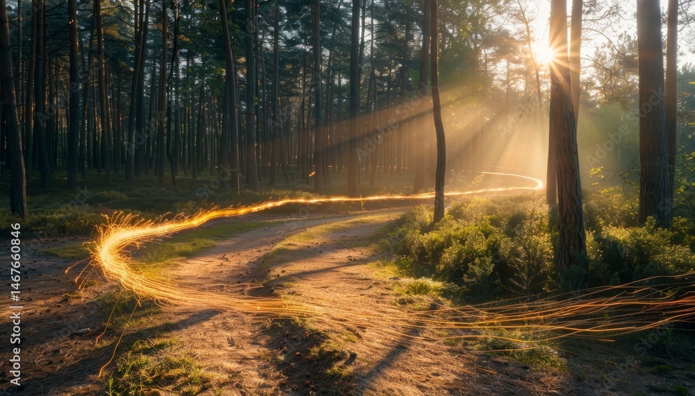 Obraz premium Mysterious portal in a tranquil forest, enveloped by swirling cosmic energy and enchanting vibes