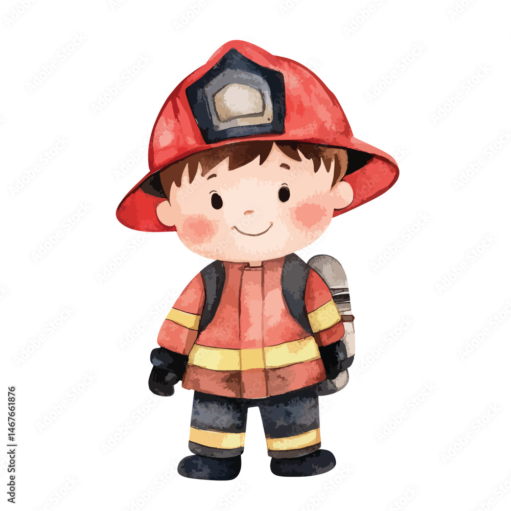 watercolor illustration of boy Firefighter clipart isolated watercolor illustration of boy Firefighter clipart isolated