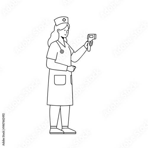 Nurse measuring temperature with infrared thermometer in clinic  