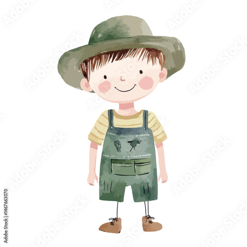 watercolor illustration of boy Forester clipart isolated