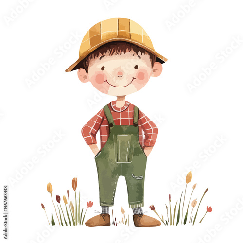 watercolor illustration of boy Forester clipart isolated
