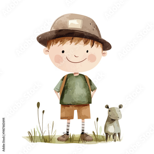 watercolor illustration of boy Forester clipart isolated