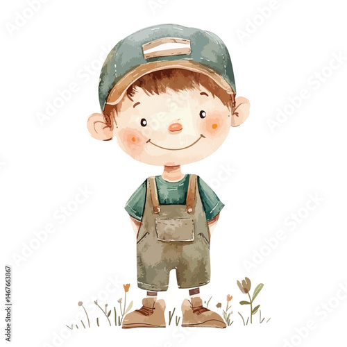 watercolor illustration of boy Forester clipart isolated