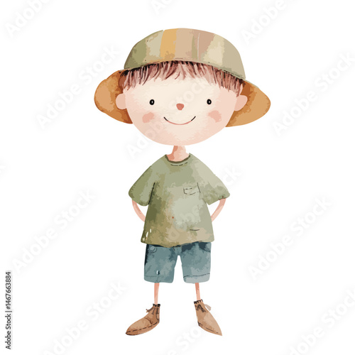 watercolor illustration of boy Forester clipart isolated